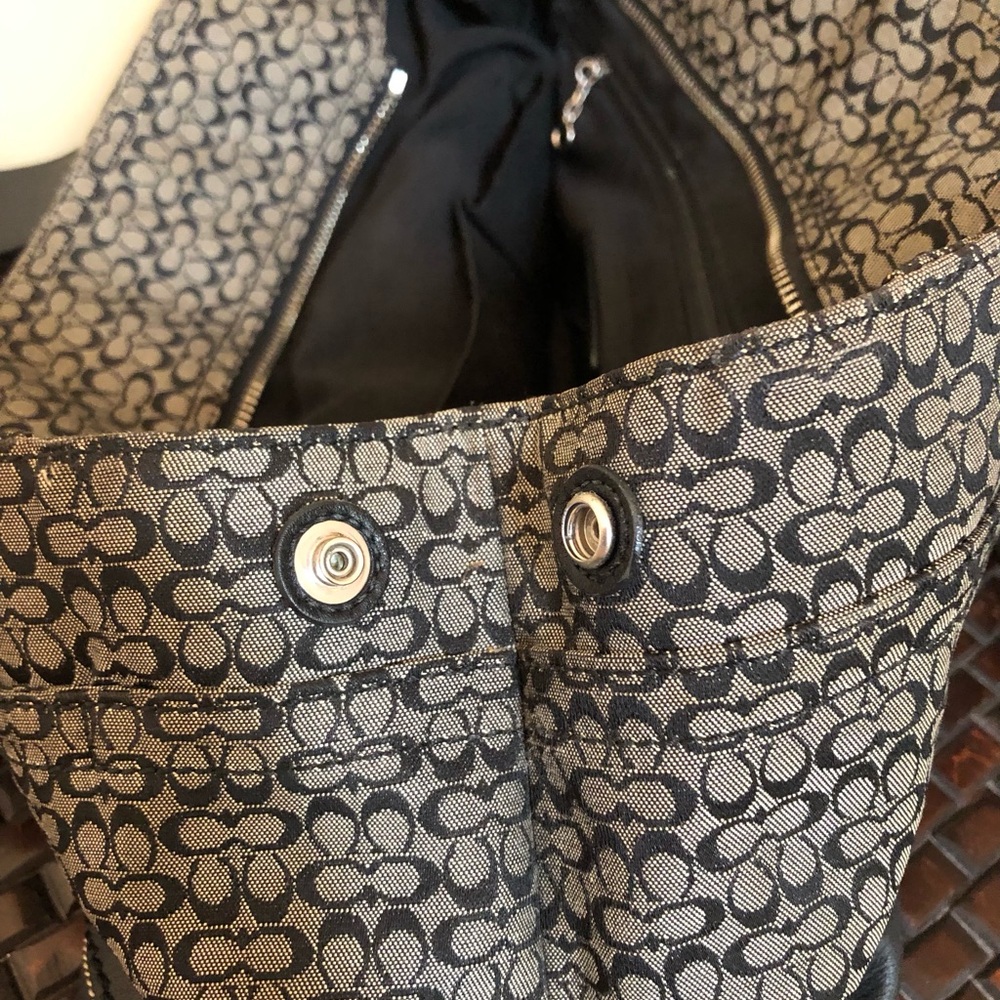 Coach signature “mini C” handbag. Leather & canvas. - Picture 7 of 16